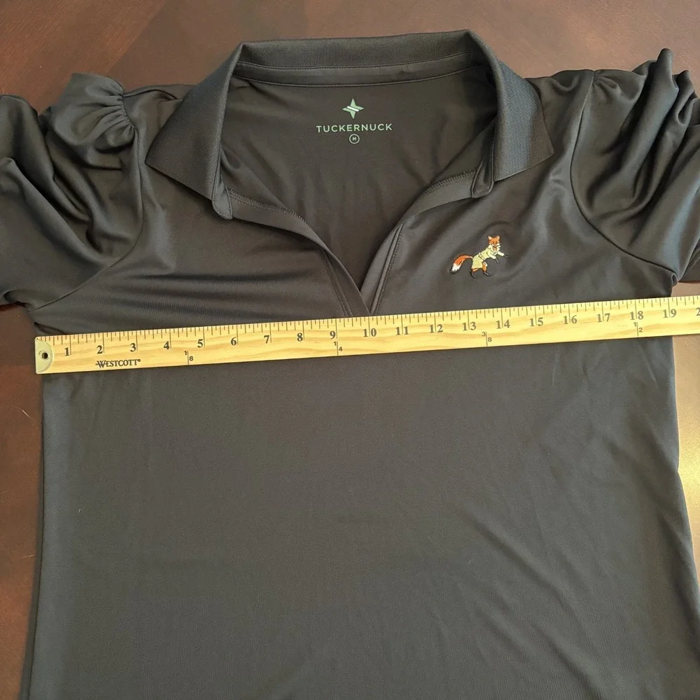 Tuckernuck Peggy Puff Sleeve Polo Top Black Size M River Bend Golf Club Fox Logo